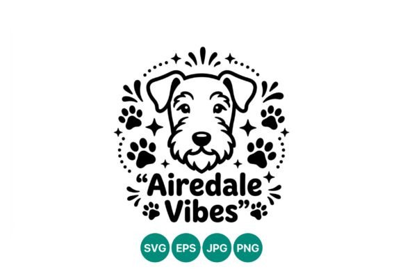 Airedale Vibes Dog Face Vector Art Black