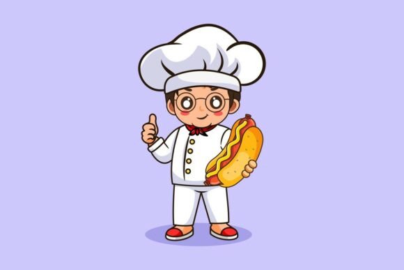 Cartoon Chef Holding Hot Dog