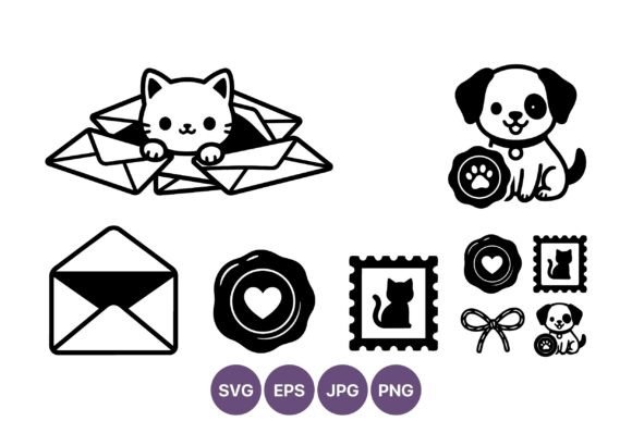 Cat and Dog with Envelopes Vector Art