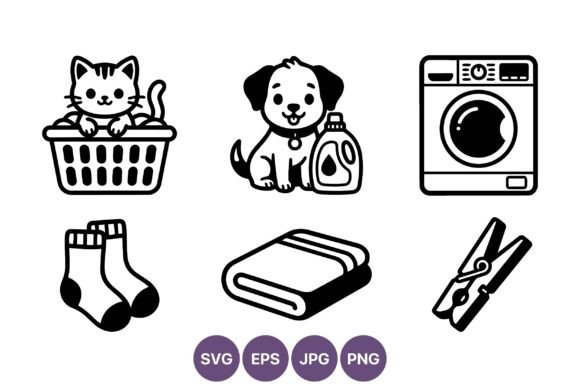 Cat Dog Laundry Vector Icons Set Review