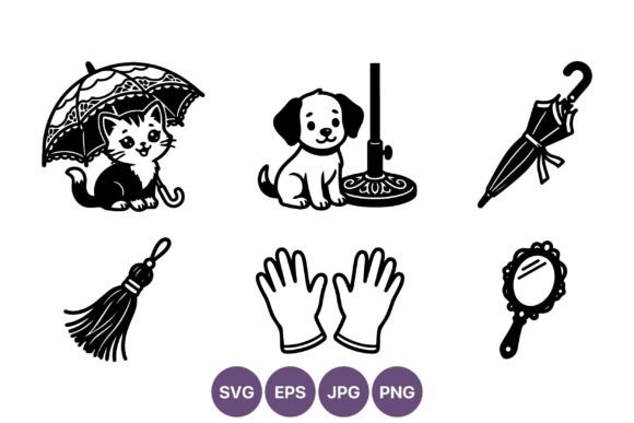 Cat Dog Umbrella Gloves Broom Mirror Embroidery