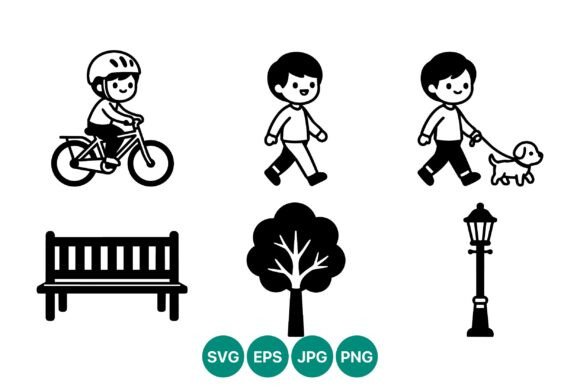 Child Biking Walking Dog Black and White Embroidery Review