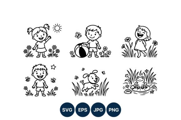 Children Playing with Dog and Frog