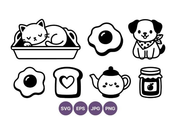 Cute Breakfast Cat Dog Line Art Review