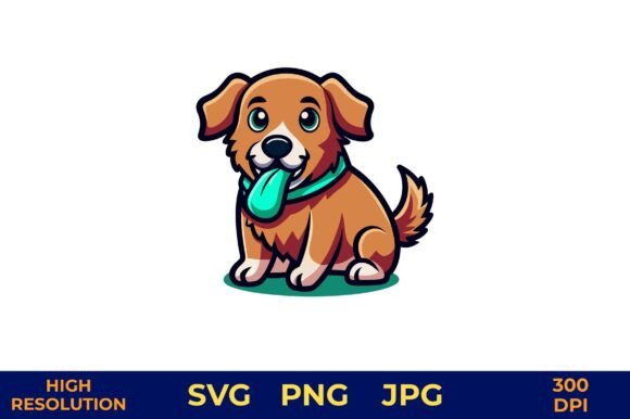 Cute Cartoon Dog Playing with Green Toy