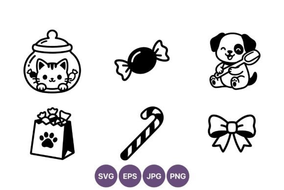 Cute Cat Dog Candy Bow Line Art Review