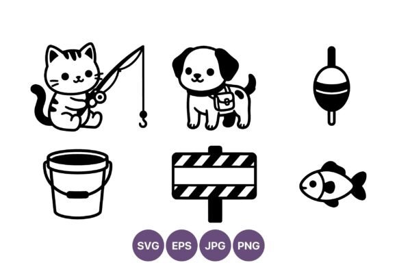 Cute Cat Fishing Dog Satchel Icons