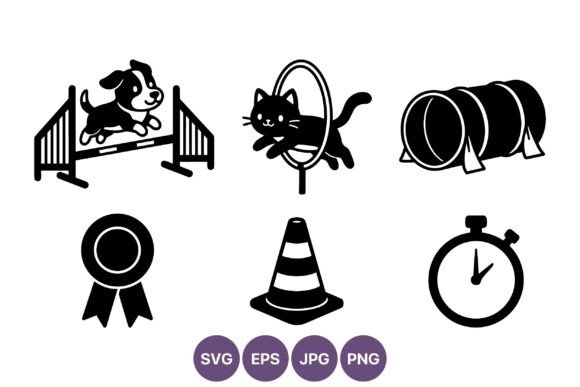 Dog Cat Agility Training Vector Icons
