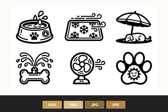 Dog Cooling and Hydration Line Art Icons