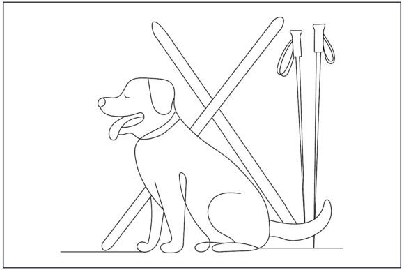 Dog Crossed Skis Line Art