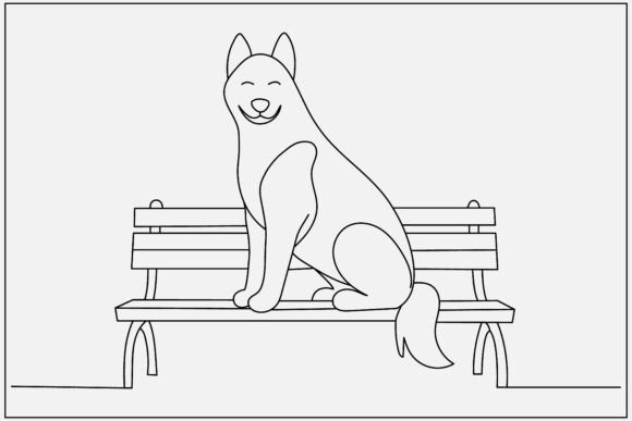 Dog Sitting on Bench Line Art Review