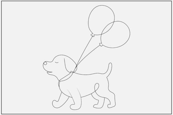 Dog with Balloon Line Art Review