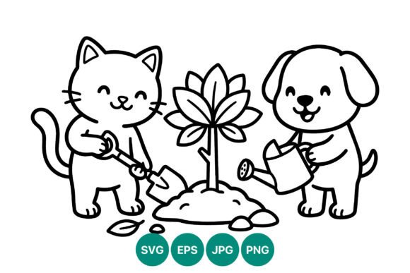 Happy Cat and Dog Planting Vector Review