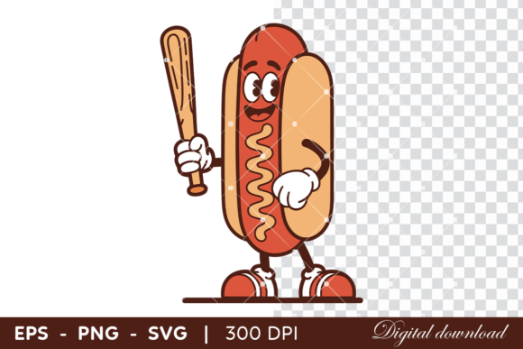 Hot Dog Baseball Player Cartoon Mascot