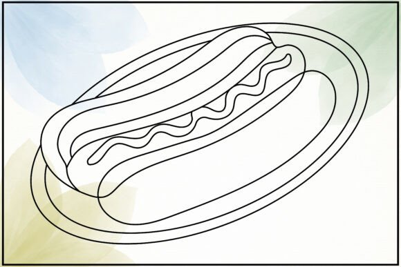 Hot Dog on Tray Line Art
