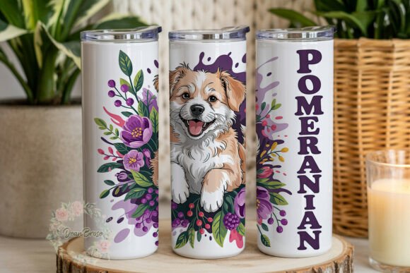 Pomeranian Dog Floral Tumbler Wrap