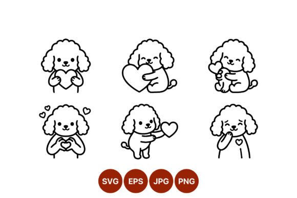 Poodle Dog Heart Hug Line Art