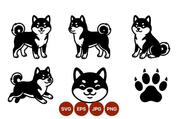 Shiba Inu Dog Vector Art Black White