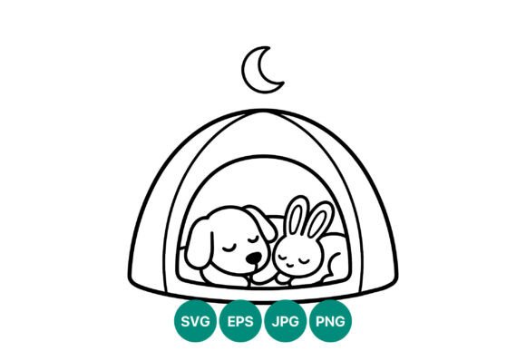Sleeping Dog and Rabbit in Tent Vector