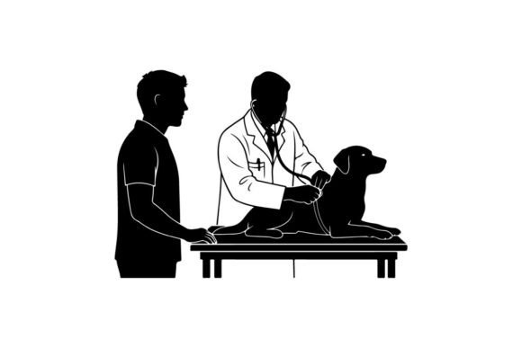 Veterinarian Examining Black Dog with Ow